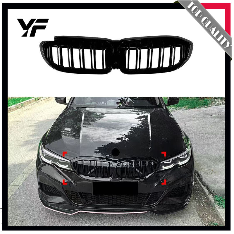 Suitable for BMW 3 Series G20 early 2019-2022 models, dual-bar all-black obsidian night grille kit for cross-border modification.
