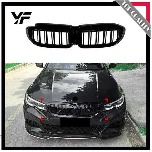 Suitable for BMW 3 Series G20 early 2019-2022 models, dual-bar all-black obsidian night grille kit for cross-border modification.