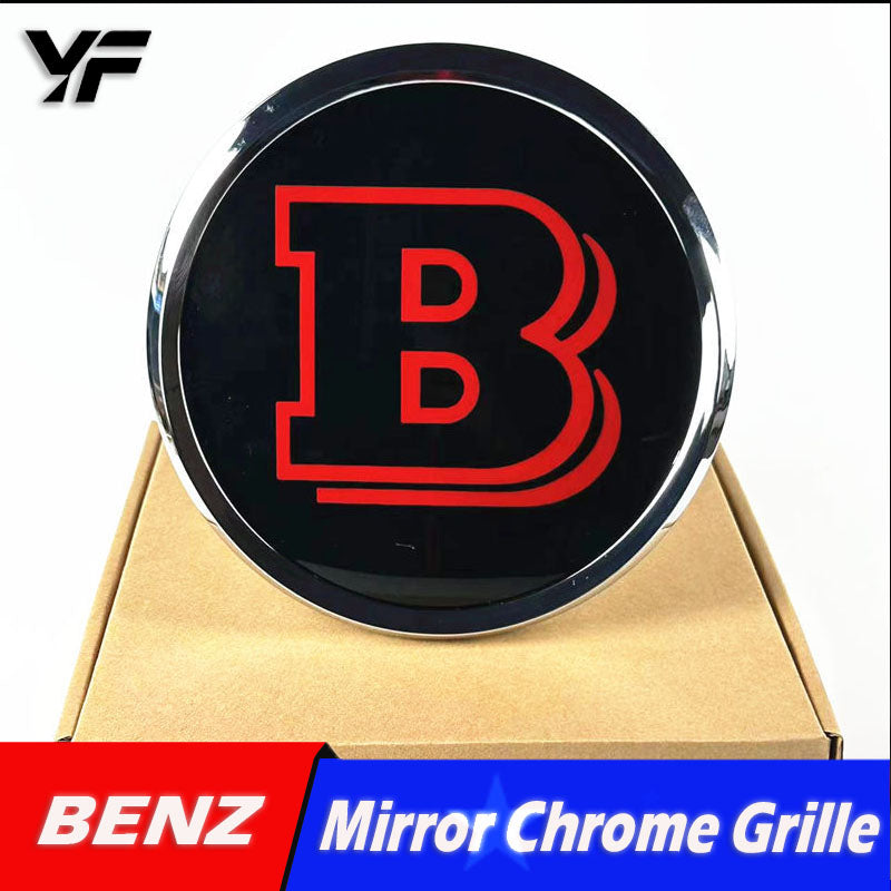 Suitable for Mercedes-Benz A, B, C, E, GLK, GLC, GLE, GLS, G-Class, and Vito modified with Brabus style mirror finish grille emblem.