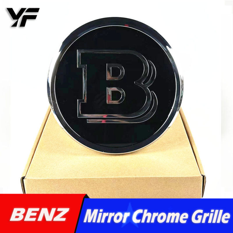 Suitable for Mercedes-Benz A, B, C, E, GLK, GLC, GLE, GLS, G-Class, and Vito modified with Brabus style mirror finish grille emblem.