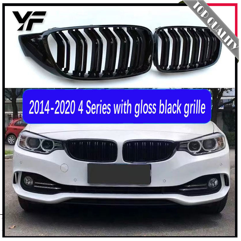 2013-2020 BMW 4 Series F32 F33 F36 with double-bar gloss black grille, three-color grille, 425i 430i M4 with gloss black grille (single bar).