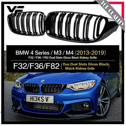 Fit for 13-20 BMW 4 Series F32 F33 F36 M3 M4 Dual-slat Gloss Black Grille / Single-slat Gloss Black Grille