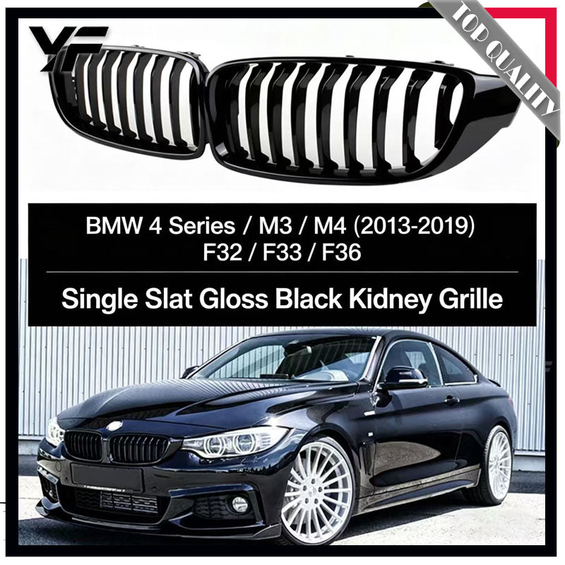 Fit for 13-20 BMW 4 Series F32 F33 F36 M3 M4 Dual-slat Gloss Black Grille / Single-slat Gloss Black Grille