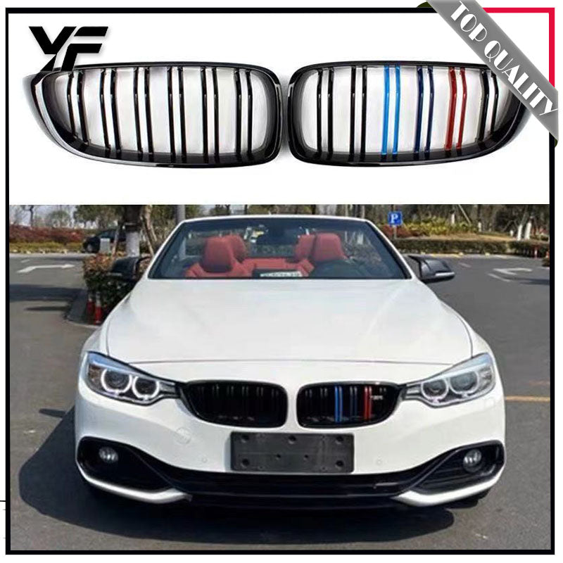 2013-2020 BMW 4 Series F32 F33 F36 with double-bar gloss black grille, three-color grille, 425i 430i M4 with gloss black grille (single bar).