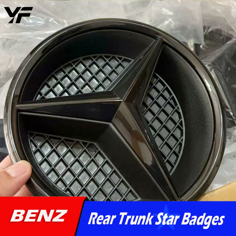 Mercedes-Benz GLA, CLA, C, GLC, GLE, GLS, W213, E-Class, 205 modified with 3D mirrored car emblem and large grille emblem