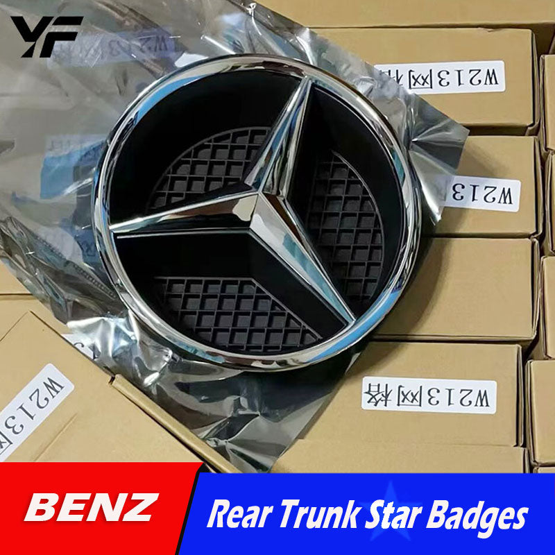 Mercedes-Benz GLA, CLA, C, GLC, GLE, GLS, W213, E-Class, 205 modified with 3D mirrored car emblem and large grille emblem