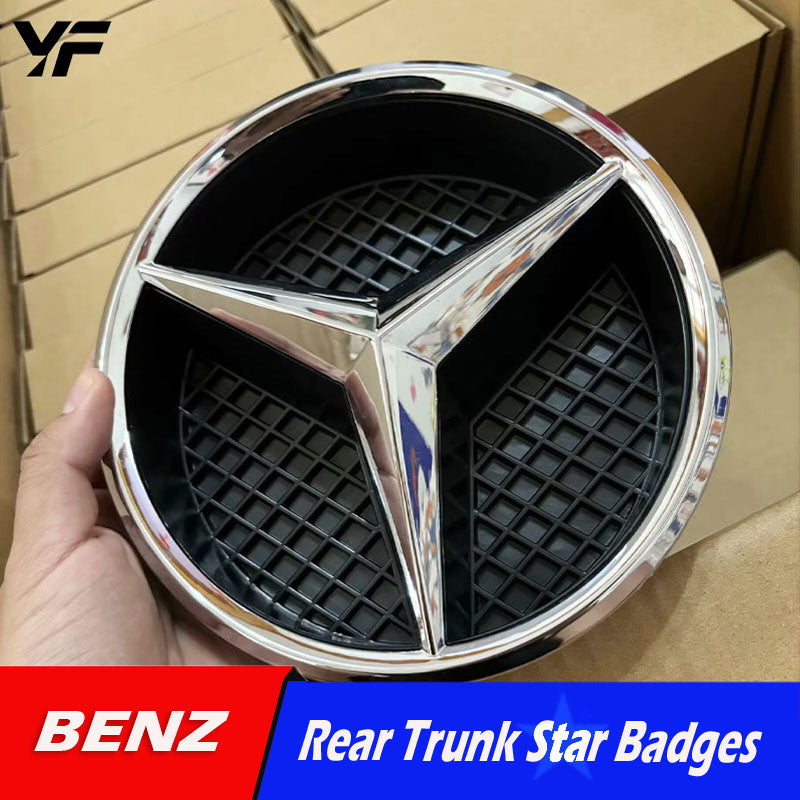 Mercedes-Benz GLA, CLA, C, GLC, GLE, GLS, W213, E-Class, 205 modified with 3D mirrored car emblem and large grille emblem