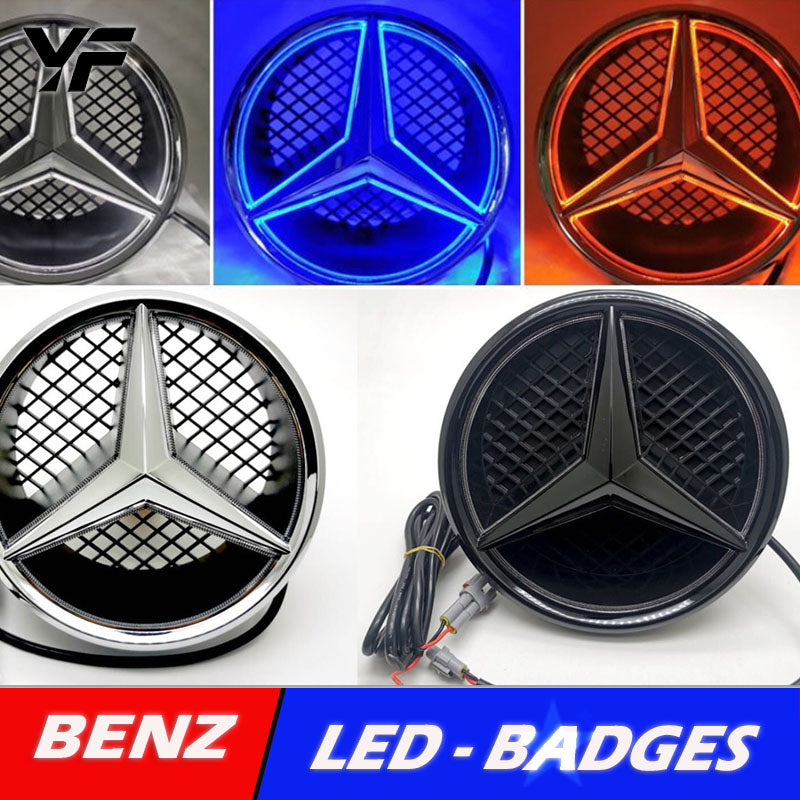 Suitable for Mercedes-Benz A, B, C, E, S, GLK, and CLA class grille emblem modification, featuring illuminated LED original car logo with integrated lighting.